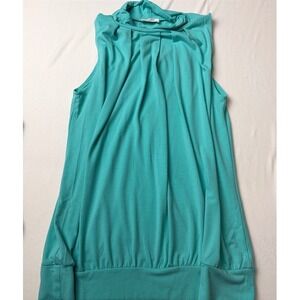 Zenana Women 1X Teal Green Mock Neck Pleated Sleeveless Bubble Hem Blouse Top
